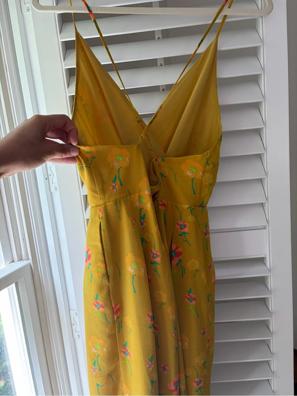 Yellow Floral Spaghetti-Strap Wrap Midi Dress